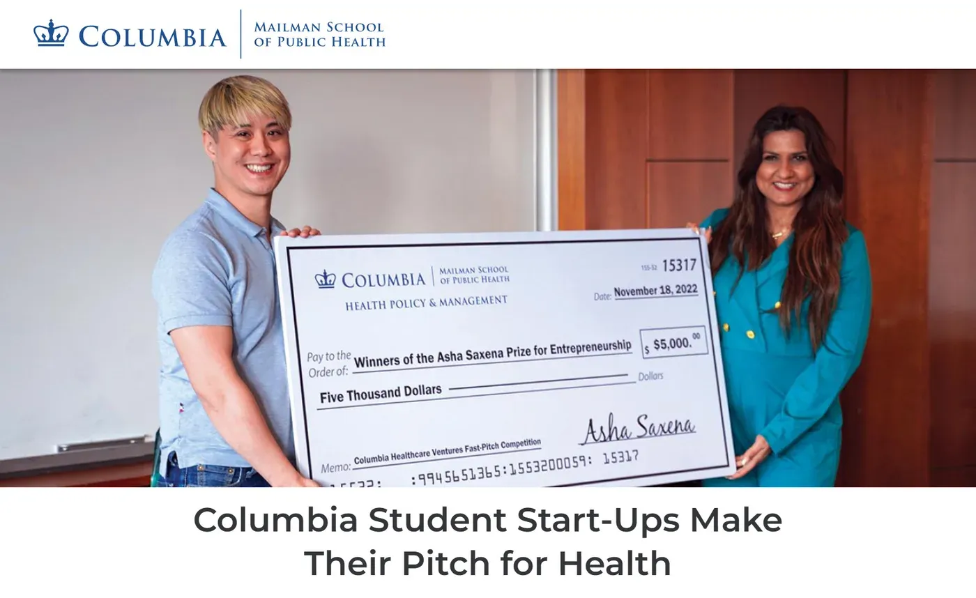 Crosstalk winning the Columbia University healthcare venture Fast-Pitch competition